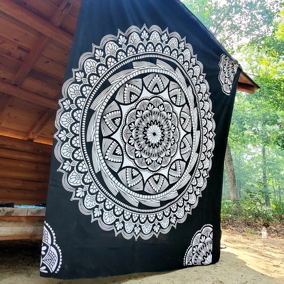 Black and White Mandala Bold Huge Tapestry - Picture 5 of 5